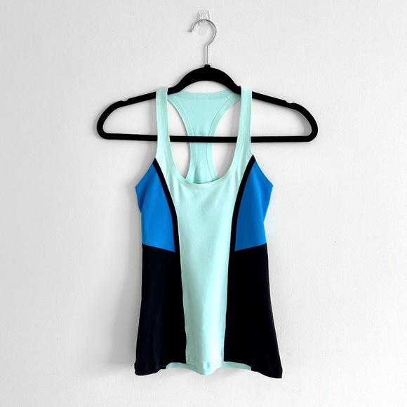 lululemon Cool Racerback Tank Top Blue Colourblock for Running Training Size 2 - Picture 1 of 9